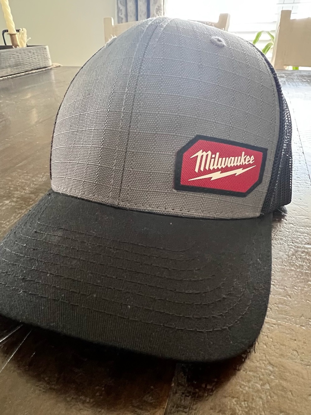 Milwaukee Men's Gray and Black Trucker Hat - Red Logo Patch